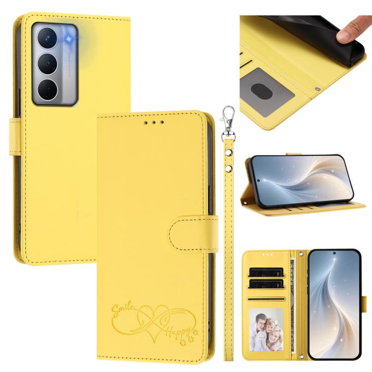 Happy Heart Pattern Magnetic Closure Vegan Leather Phone Case with Wrist Strap, For Realme GT 7 5G Global / 5G India, For Realme V70 5G / 14x Global, For Realme Narzo 80 Pro / 14 Pro 5G India, For Realme C75 4G Global / Narzo 80x 5G, For Realme Narzo 8...