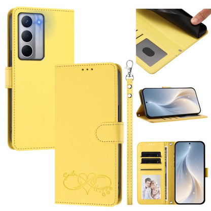 Happy Heart Pattern Magnetic Closure Vegan Leather Phone Case with Wrist Strap, For Realme GT 7 5G Global / 5G India, For Realme V70 5G / 14x Global, For Realme Narzo 80 Pro / 14 Pro 5G India, For Realme C75 4G Global / Narzo 80x 5G, For Realme Narzo 8...