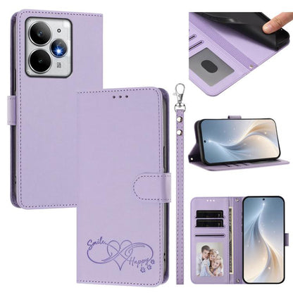 Happy Heart Pattern Magnetic Closure Vegan Leather Phone Case with Wrist Strap, For Realme P4x 5G, For Realme C71 4G India / Note 70 4G, For Realme C85 Pro 4G, For Realme P4 Pro 5G, For Realme P4 5G, For Realme 15T 5G Global                            ...