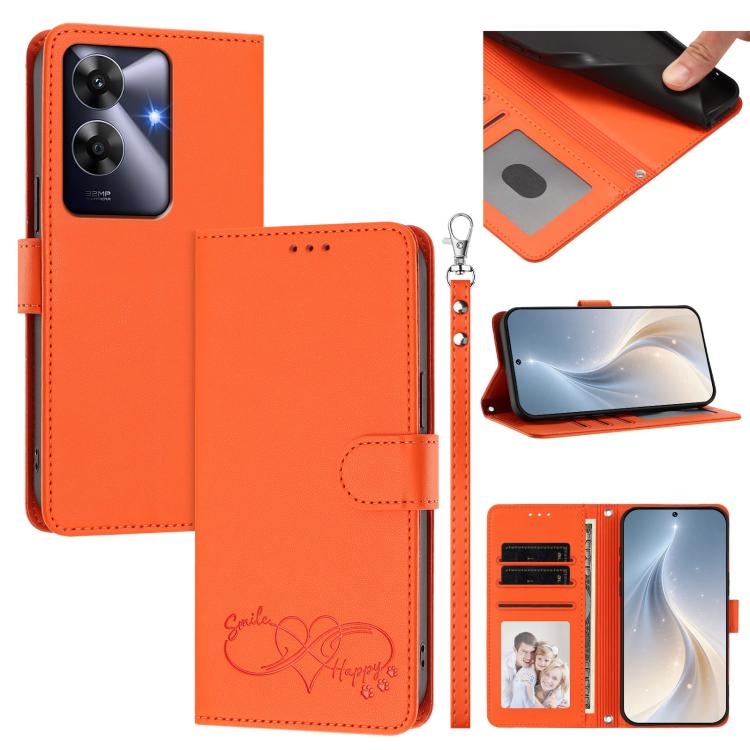 Happy Heart Pattern Magnetic Closure Vegan Leather Phone Case with Wrist Strap, For Realme 14 Pro+ 5G, For Realme 14 Pro+ 5G Global, For Realme 14 Pro 5G India, For Realme GT 7 Pro 5G / GT7 Pro Racing 5G, For Realme C63 5G Global                       ...