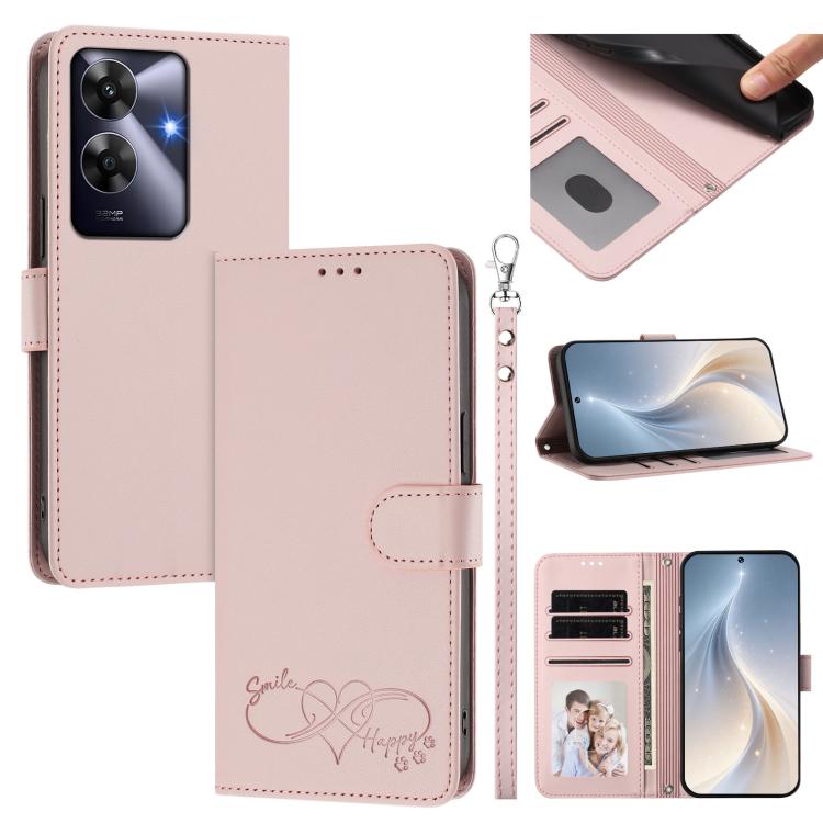 Happy Heart Pattern Magnetic Closure Vegan Leather Phone Case with Wrist Strap, For Realme 14 Pro+ 5G, For Realme 14 Pro+ 5G Global, For Realme 14 Pro 5G India, For Realme GT 7 Pro 5G / GT7 Pro Racing 5G, For Realme C63 5G Global                       ...
