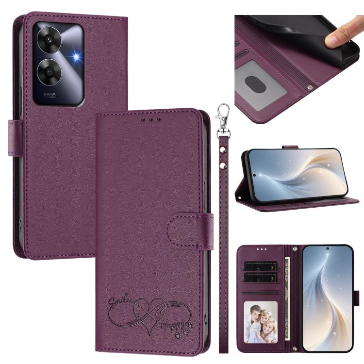 Happy Heart Pattern Magnetic Closure Vegan Leather Phone Case with Wrist Strap, For Realme 14 Pro+ 5G, For Realme 14 Pro+ 5G Global, For Realme 14 Pro 5G India, For Realme GT 7 Pro 5G / GT7 Pro Racing 5G, For Realme C63 5G Global                       ...