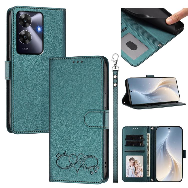 Happy Heart Pattern Magnetic Closure Vegan Leather Phone Case with Wrist Strap, For Realme 14 Pro+ 5G, For Realme 14 Pro+ 5G Global, For Realme 14 Pro 5G India, For Realme GT 7 Pro 5G / GT7 Pro Racing 5G, For Realme C63 5G Global                       ...