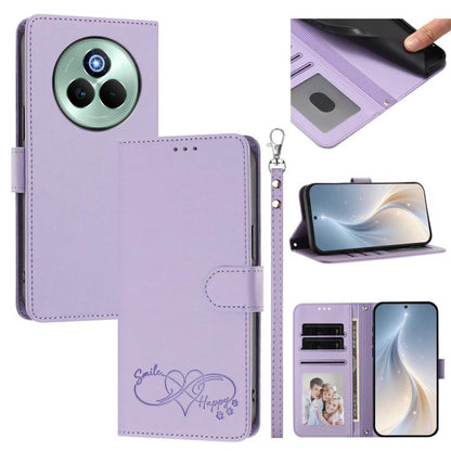 Happy Heart Pattern Magnetic Closure Vegan Leather Phone Case with Wrist Strap, For Realme GT 7 5G Global / 5G India, For Realme V70 5G / 14x Global, For Realme Narzo 80 Pro / 14 Pro 5G India, For Realme C75 4G Global / Narzo 80x 5G, For Realme Narzo 8...