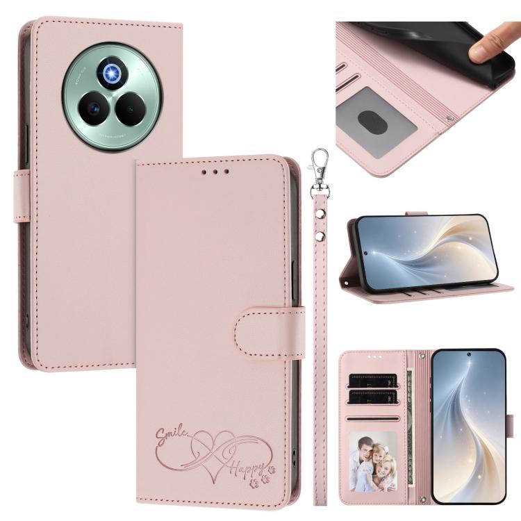 Happy Heart Pattern Magnetic Closure Vegan Leather Phone Case with Wrist Strap, For Realme GT 7 5G Global / 5G India, For Realme V70 5G / 14x Global, For Realme Narzo 80 Pro / 14 Pro 5G India, For Realme C75 4G Global / Narzo 80x 5G, For Realme Narzo 8...