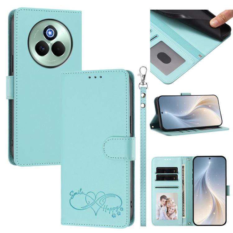 Happy Heart Pattern Magnetic Closure Vegan Leather Phone Case with Wrist Strap, For Realme GT 7 5G Global / 5G India, For Realme V70 5G / 14x Global, For Realme Narzo 80 Pro / 14 Pro 5G India, For Realme C75 4G Global / Narzo 80x 5G, For Realme Narzo 8...