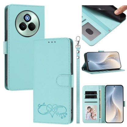 Happy Heart Pattern Magnetic Closure Vegan Leather Phone Case with Wrist Strap, For Realme GT 7 5G Global / 5G India, For Realme V70 5G / 14x Global, For Realme Narzo 80 Pro / 14 Pro 5G India, For Realme C75 4G Global / Narzo 80x 5G, For Realme Narzo 8...