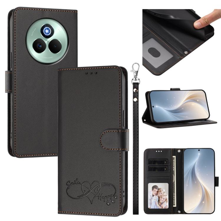Happy Heart Pattern Magnetic Closure Vegan Leather Phone Case with Wrist Strap, For Realme GT 7 5G Global / 5G India, For Realme V70 5G / 14x Global, For Realme Narzo 80 Pro / 14 Pro 5G India, For Realme C75 4G Global / Narzo 80x 5G, For Realme Narzo 8...
