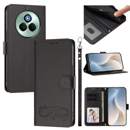 Happy Heart Pattern Magnetic Closure Vegan Leather Phone Case with Wrist Strap, For Realme GT 7 5G Global / 5G India, For Realme V70 5G / 14x Global, For Realme Narzo 80 Pro / 14 Pro 5G India, For Realme C75 4G Global / Narzo 80x 5G, For Realme Narzo 8...