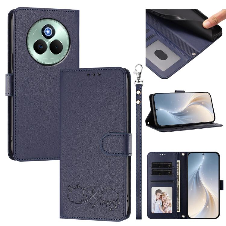 Happy Heart Pattern Magnetic Closure Vegan Leather Phone Case with Wrist Strap, For Realme GT 7 5G Global / 5G India, For Realme V70 5G / 14x Global, For Realme Narzo 80 Pro / 14 Pro 5G India, For Realme C75 4G Global / Narzo 80x 5G, For Realme Narzo 8...
