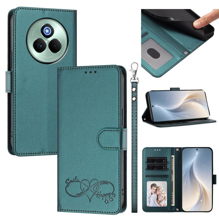 Happy Heart Pattern Magnetic Closure Vegan Leather Phone Case with Wrist Strap, For Realme GT 7 5G Global / 5G India, For Realme V70 5G / 14x Global, For Realme Narzo 80 Pro / 14 Pro 5G India, For Realme C75 4G Global / Narzo 80x 5G, For Realme Narzo 8...