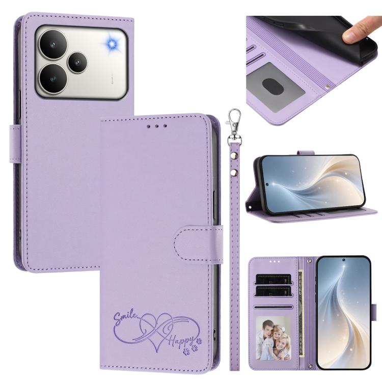 Happy Heart Pattern Magnetic Closure Vegan Leather Phone Case with Wrist Strap, For Realme P4x 5G, For Realme C71 4G India / Note 70 4G, For Realme C85 Pro 4G, For Realme P4 Pro 5G, For Realme P4 5G, For Realme 15T 5G Global                            ...