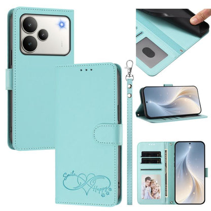 Happy Heart Pattern Magnetic Closure Vegan Leather Phone Case with Wrist Strap, For Realme P4x 5G, For Realme C71 4G India / Note 70 4G, For Realme C85 Pro 4G, For Realme P4 Pro 5G, For Realme P4 5G, For Realme 15T 5G Global                            ...