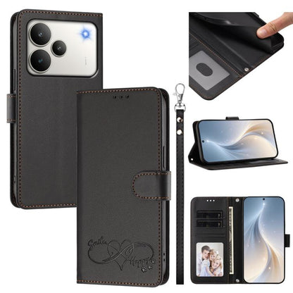 Happy Heart Pattern Magnetic Closure Vegan Leather Phone Case with Wrist Strap, For Realme P4x 5G, For Realme C71 4G India / Note 70 4G, For Realme C85 Pro 4G, For Realme P4 Pro 5G, For Realme P4 5G, For Realme 15T 5G Global                            ...