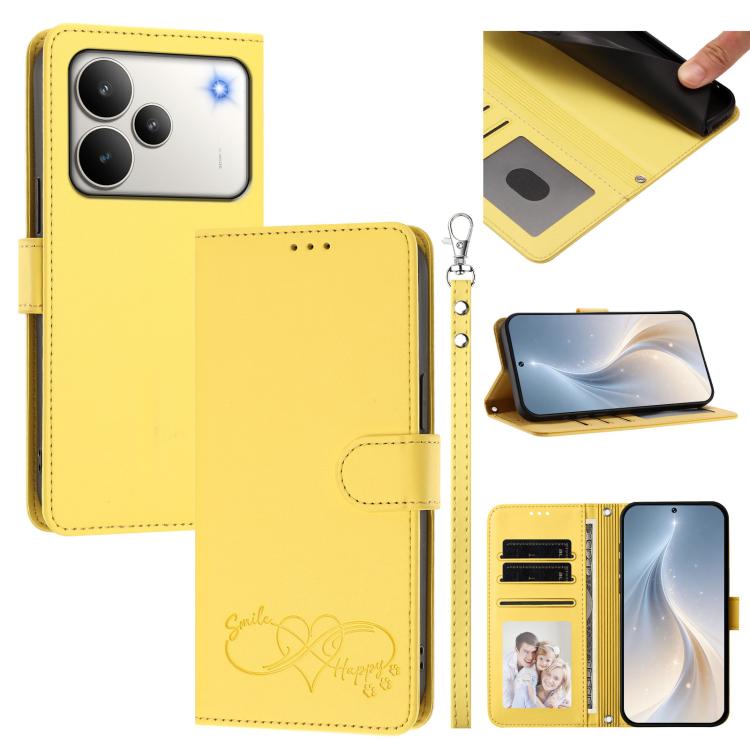 Happy Heart Pattern Magnetic Closure Vegan Leather Phone Case with Wrist Strap, For Realme P4x 5G, For Realme C71 4G India / Note 70 4G, For Realme C85 Pro 4G, For Realme P4 Pro 5G, For Realme P4 5G, For Realme 15T 5G Global                            ...