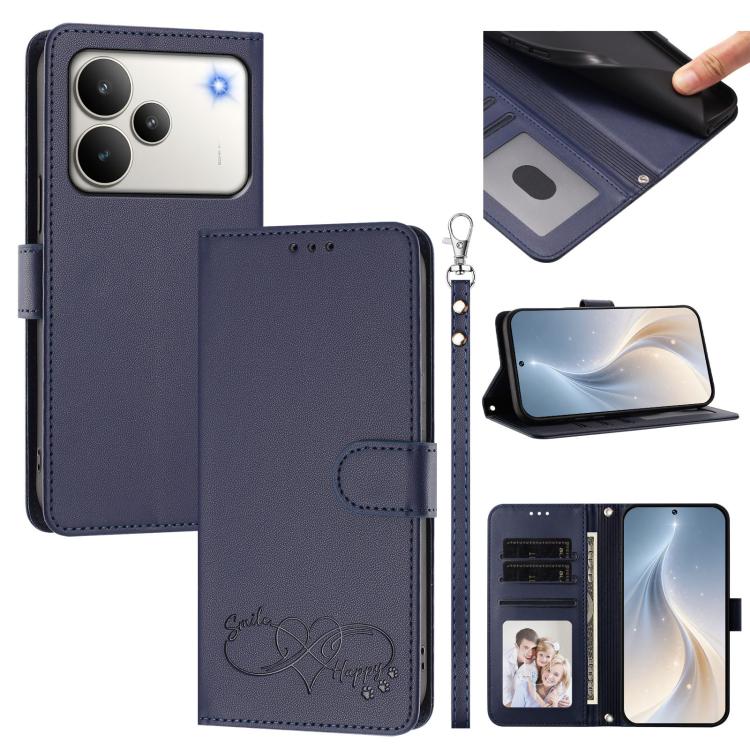 Happy Heart Pattern Magnetic Closure Vegan Leather Phone Case with Wrist Strap, For Realme P4x 5G, For Realme C71 4G India / Note 70 4G, For Realme C85 Pro 4G, For Realme P4 Pro 5G, For Realme P4 5G, For Realme 15T 5G Global                            ...