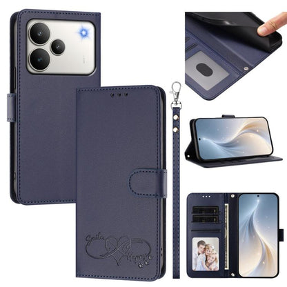 Happy Heart Pattern Magnetic Closure Vegan Leather Phone Case with Wrist Strap, For Realme P4x 5G, For Realme C71 4G India / Note 70 4G, For Realme C85 Pro 4G, For Realme P4 Pro 5G, For Realme P4 5G, For Realme 15T 5G Global                            ...