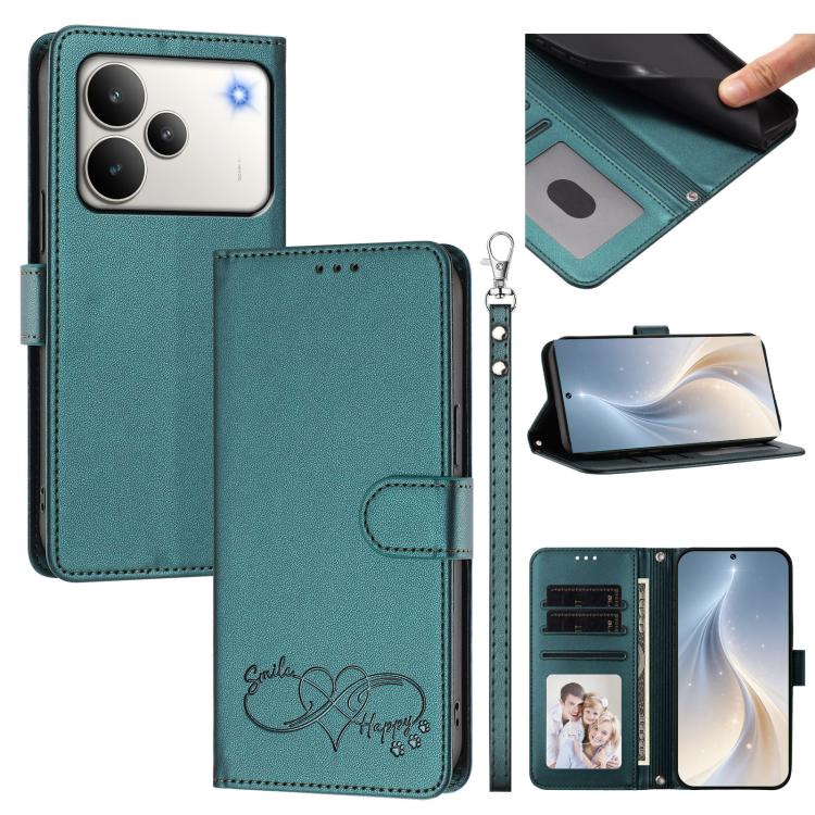 Happy Heart Pattern Magnetic Closure Vegan Leather Phone Case with Wrist Strap, For Realme P4x 5G, For Realme C71 4G India / Note 70 4G, For Realme C85 Pro 4G, For Realme P4 Pro 5G, For Realme P4 5G, For Realme 15T 5G Global                            ...
