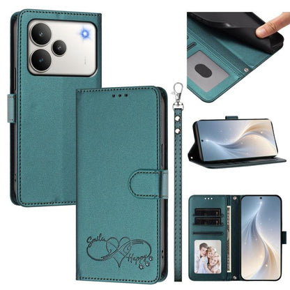 Happy Heart Pattern Magnetic Closure Vegan Leather Phone Case with Wrist Strap, For Realme P4x 5G, For Realme C71 4G India / Note 70 4G, For Realme C85 Pro 4G, For Realme P4 Pro 5G, For Realme P4 5G, For Realme 15T 5G Global                            ...