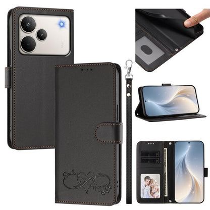 Happy Heart Pattern Magnetic Closure Vegan Leather Phone Case with Wrist Strap, For Realme P4x 5G, For Realme C71 4G India / Note 70 4G, For Realme C85 Pro 4G, For Realme P4 Pro 5G, For Realme P4 5G, For Realme 15T 5G Global                            ...