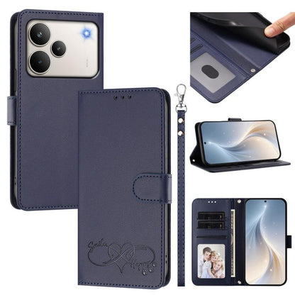 Happy Heart Pattern Magnetic Closure Vegan Leather Phone Case with Wrist Strap, For Realme P4x 5G, For Realme C71 4G India / Note 70 4G, For Realme C85 Pro 4G, For Realme P4 Pro 5G, For Realme P4 5G, For Realme 15T 5G Global                            ...