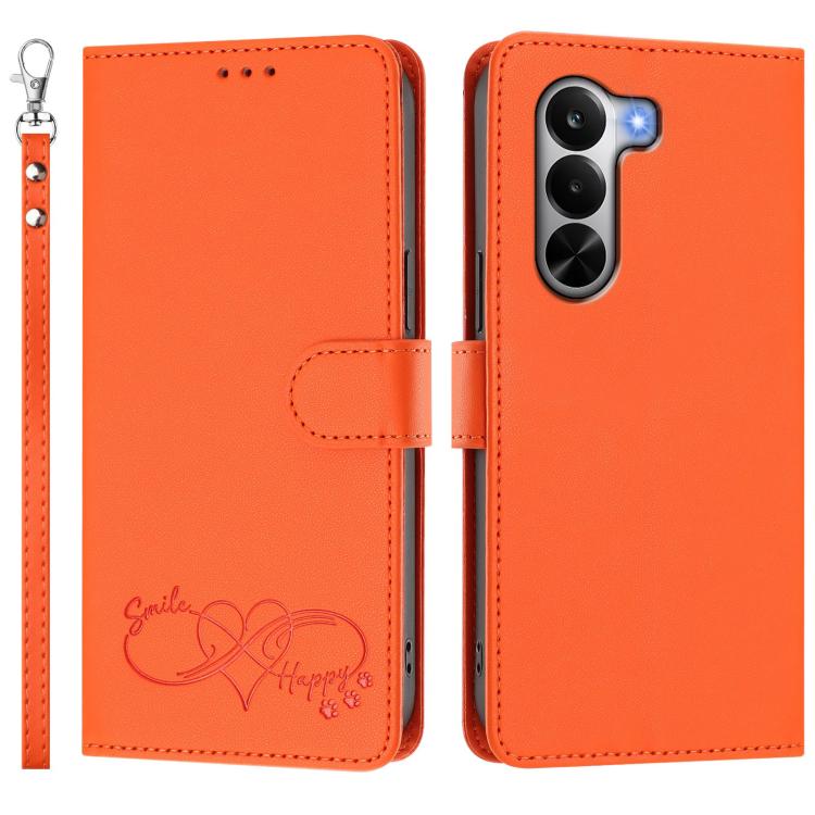 Happy Heart Pattern Magnetic Closure Vegan Leather Phone Case with Wrist Strap, For Realme P4x 5G, For Realme C71 4G India / Note 70 4G, For Realme C85 Pro 4G, For Realme P4 Pro 5G, For Realme P4 5G, For Realme 15T 5G Global                            ...