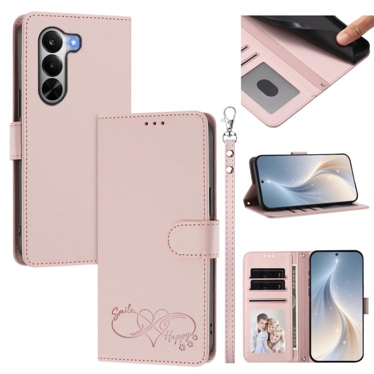 Happy Heart Pattern Magnetic Closure Vegan Leather Phone Case with Wrist Strap, For Realme P4x 5G, For Realme C71 4G India / Note 70 4G, For Realme C85 Pro 4G, For Realme P4 Pro 5G, For Realme P4 5G, For Realme 15T 5G Global                            ...