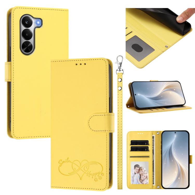 Happy Heart Pattern Magnetic Closure Vegan Leather Phone Case with Wrist Strap, For Realme P4x 5G, For Realme C71 4G India / Note 70 4G, For Realme C85 Pro 4G, For Realme P4 Pro 5G, For Realme P4 5G, For Realme 15T 5G Global                            ...