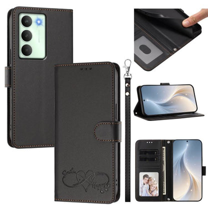 Happy Heart Pattern Magnetic Closure Vegan Leather Phone Case with Wrist Strap, For Realme GT 7 5G Global / 5G India, For Realme V70 5G / 14x Global, For Realme Narzo 80 Pro / 14 Pro 5G India, For Realme C75 4G Global / Narzo 80x 5G, For Realme Narzo 8...