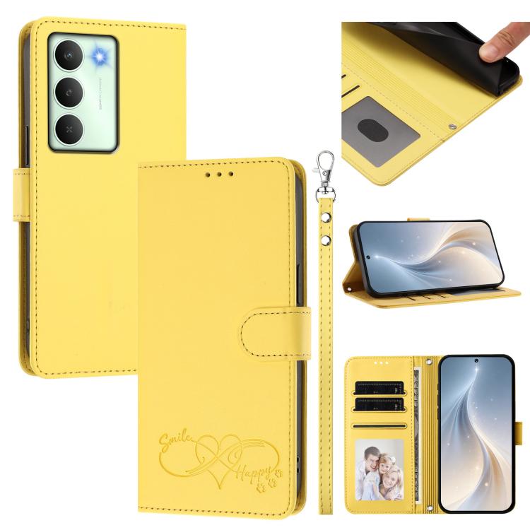 Happy Heart Pattern Magnetic Closure Vegan Leather Phone Case with Wrist Strap, For Realme GT 7 5G Global / 5G India, For Realme V70 5G / 14x Global, For Realme Narzo 80 Pro / 14 Pro 5G India, For Realme C75 4G Global / Narzo 80x 5G, For Realme Narzo 8...