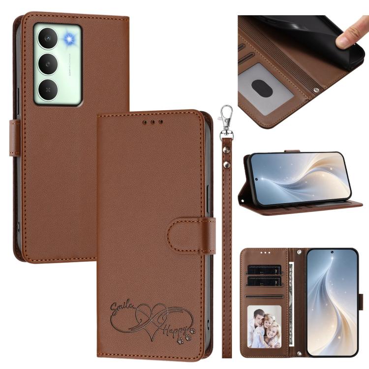 Happy Heart Pattern Magnetic Closure Vegan Leather Phone Case with Wrist Strap, For Realme GT 7 5G Global / 5G India, For Realme V70 5G / 14x Global, For Realme Narzo 80 Pro / 14 Pro 5G India, For Realme C75 4G Global / Narzo 80x 5G, For Realme Narzo 8...