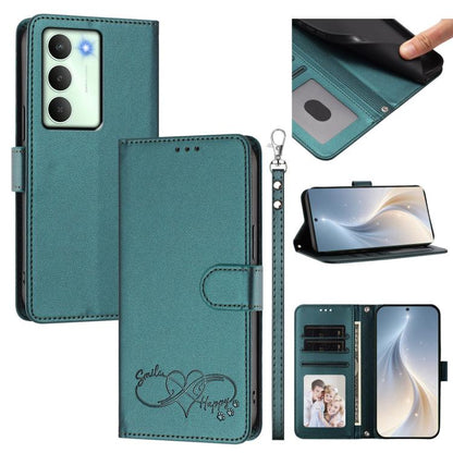 Happy Heart Pattern Magnetic Closure Vegan Leather Phone Case with Wrist Strap, For Realme GT 7 5G Global / 5G India, For Realme V70 5G / 14x Global, For Realme Narzo 80 Pro / 14 Pro 5G India, For Realme C75 4G Global / Narzo 80x 5G, For Realme Narzo 8...