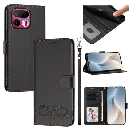 Happy Heart Pattern Magnetic Closure Vegan Leather Phone Case with Wrist Strap, For Realme 16T 5G Global, For Realme C85 5G Global / 15x 5G, For Realme P4 Power 5G, For Realme Note 80 4G Global, For Realme C83 5G India / C85 / 15x, For Realme 16 5G Glo...