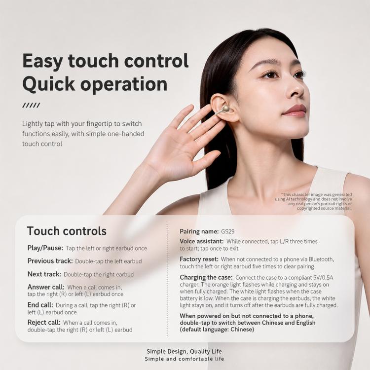 ZGA GS29 Free Music 2 Ear Clip Wireless Bluetooth Earphones