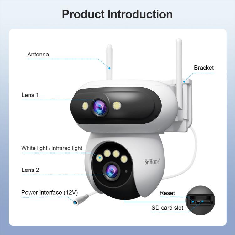 Srihome SH062 8MP Binocular Outdoor Auto-Tracking Wireless WiFi Security Camera, SH062
