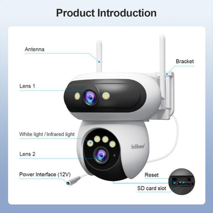 Srihome SH062 8MP Binocular Outdoor Auto-Tracking Wireless WiFi Security Camera, SH062