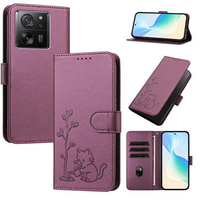 YX0014 Cat Watering Tree Buckle Vegan Leather Phone Case with Lanyard, For Xiaomi 14, For Xiaomi 13T, For Xiaomi 13 Lite / Civi 2