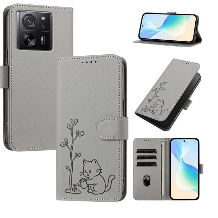 YX0014 Cat Watering Tree Buckle Vegan Leather Phone Case with Lanyard, For Xiaomi 14, For Xiaomi 13T, For Xiaomi 13 Lite / Civi 2