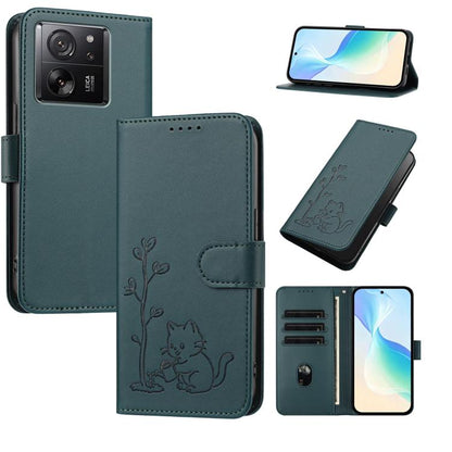 YX0014 Cat Watering Tree Buckle Vegan Leather Phone Case with Lanyard, For Xiaomi 14, For Xiaomi 13T, For Xiaomi 13 Lite / Civi 2