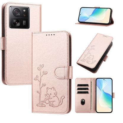 YX0014 Cat Watering Tree Buckle Vegan Leather Phone Case with Lanyard, For Xiaomi 14, For Xiaomi 13T, For Xiaomi 13 Lite / Civi 2