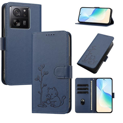 YX0014 Cat Watering Tree Buckle Vegan Leather Phone Case with Lanyard, For Xiaomi 14, For Xiaomi 13T, For Xiaomi 13 Lite / Civi 2