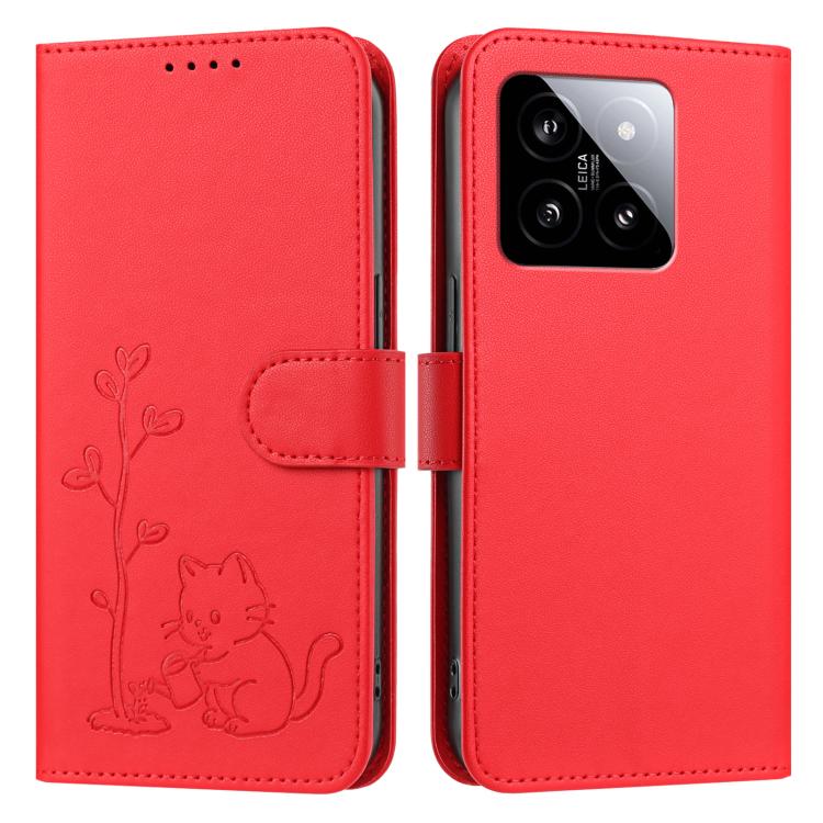 YX0014 Cat Watering Tree Buckle Vegan Leather Phone Case with Lanyard, For Xiaomi 14, For Xiaomi 13T, For Xiaomi 13 Lite / Civi 2