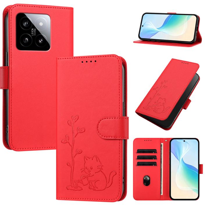 YX0014 Cat Watering Tree Buckle Vegan Leather Phone Case with Lanyard, For Xiaomi 14, For Xiaomi 13T, For Xiaomi 13 Lite / Civi 2