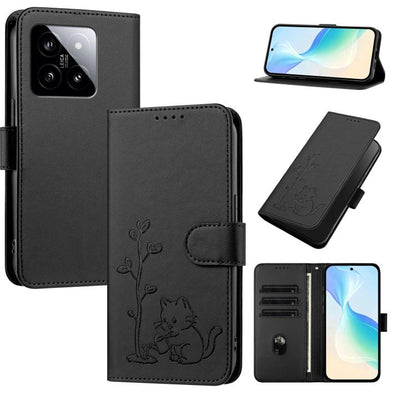 YX0014 Cat Watering Tree Buckle Vegan Leather Phone Case with Lanyard, For Xiaomi 14, For Xiaomi 13T, For Xiaomi 13 Lite / Civi 2