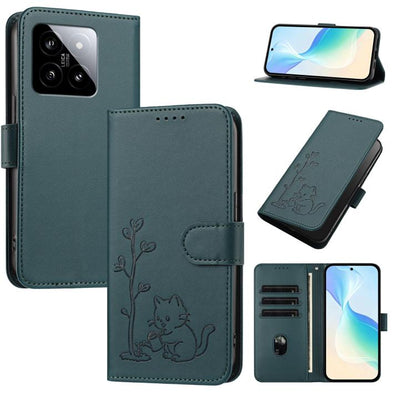 YX0014 Cat Watering Tree Buckle Vegan Leather Phone Case with Lanyard, For Xiaomi 14, For Xiaomi 13T, For Xiaomi 13 Lite / Civi 2
