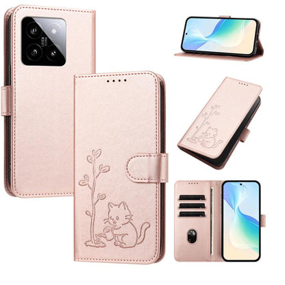 YX0014 Cat Watering Tree Buckle Vegan Leather Phone Case with Lanyard, For Xiaomi 14, For Xiaomi 13T, For Xiaomi 13 Lite / Civi 2