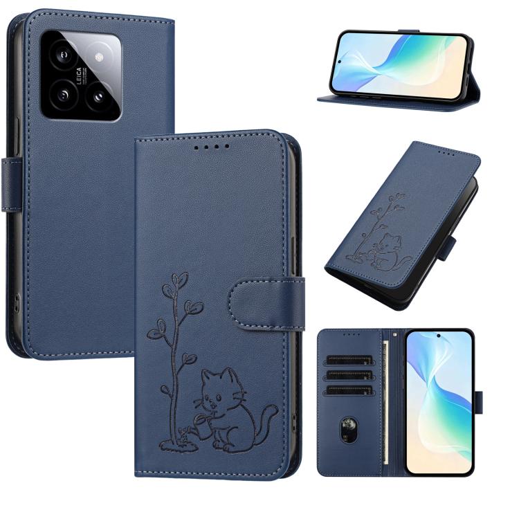 YX0014 Cat Watering Tree Buckle Vegan Leather Phone Case with Lanyard, For Xiaomi 14, For Xiaomi 13T, For Xiaomi 13 Lite / Civi 2