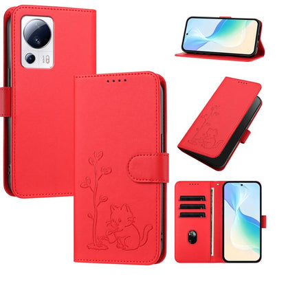 YX0014 Cat Watering Tree Buckle Vegan Leather Phone Case with Lanyard, For Xiaomi 13 Lite / Civi 2