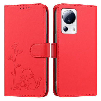 YX0014 Cat Watering Tree Buckle Vegan Leather Phone Case with Lanyard, For Xiaomi 13 Lite / Civi 2