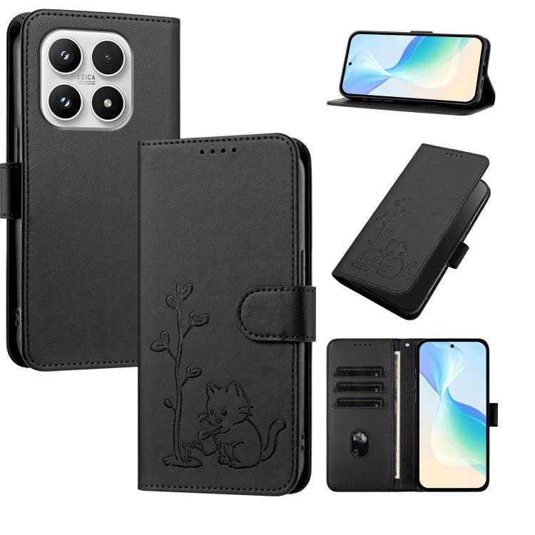 YX0014 Cat Watering Tree Buckle Vegan Leather Phone Case with Lanyard, For Xiaomi 17 Pro, For Xiaomi 17, For Xiaomi Poco M7 4G 169mm, For Xiaomi 15T Pro 5G, For Xiaomi 15T 5G, For Xiaomi Civi 5 Pro, For Xiaomi 15S Pro                                   ...